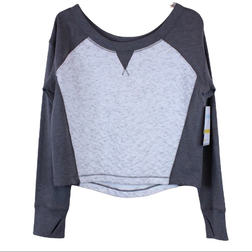 ZELLA Cropped Boatneck Sweatshirt in Gray and White Heather Size Medium